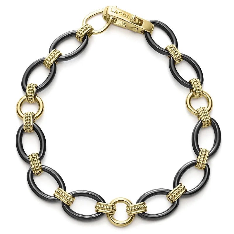 floral design bracelet -18k Gold and Black Ceramic Link Bracelet (Size S)