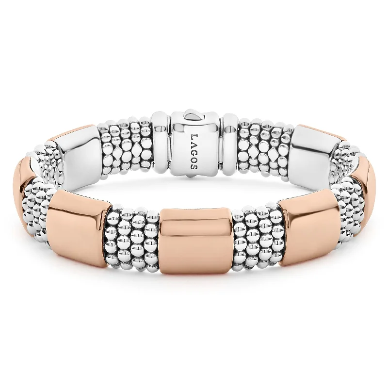 floral design bracelet -Rose Gold Station Caviar Bracelet | 12mm (Size M)