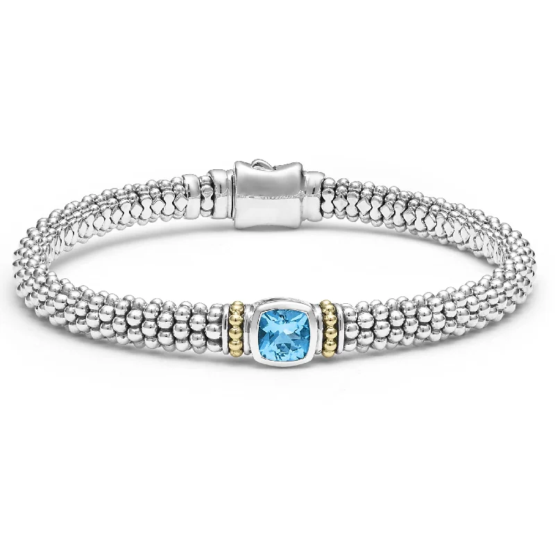 zodiac sign bracelet -Swiss Blue Topaz Caviar Bracelet | 6mm (Size M)