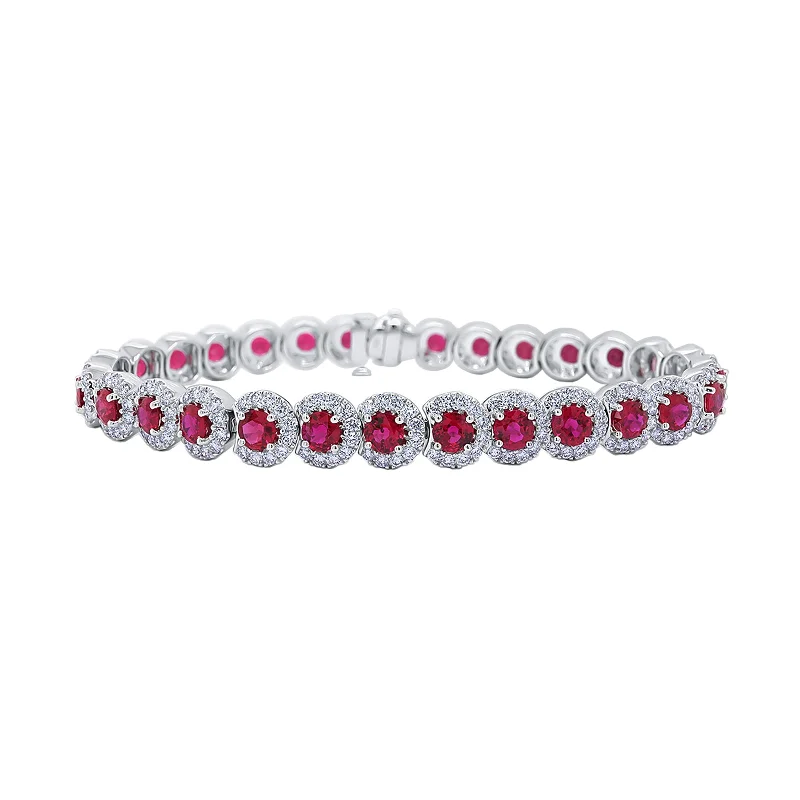 adjustable silver bracelet -Ruby & Diamond Overlaping Halo Bracelet