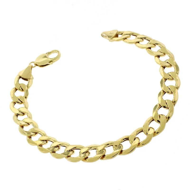 pearl drop bracelet -10k Yellow Gold 11mm Hollow Cuban Curb Link Bracelet Chain 9"