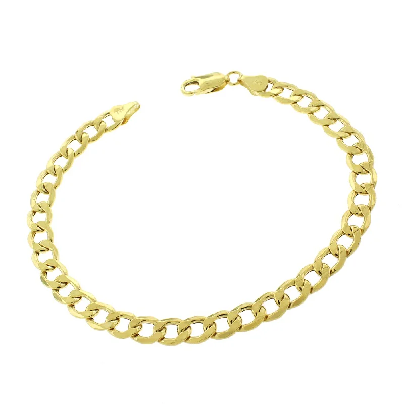 friendship bracelet with charms -10k Yellow Gold 7mm Hollow Cuban Curb Link Bracelet Chain 8.5"