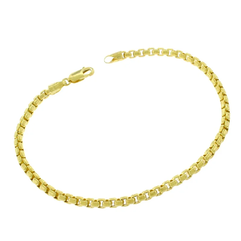 heart charm bracelet for women -14k Yellow Gold 3.5mm Round Box Link Bracelet Chain 7"