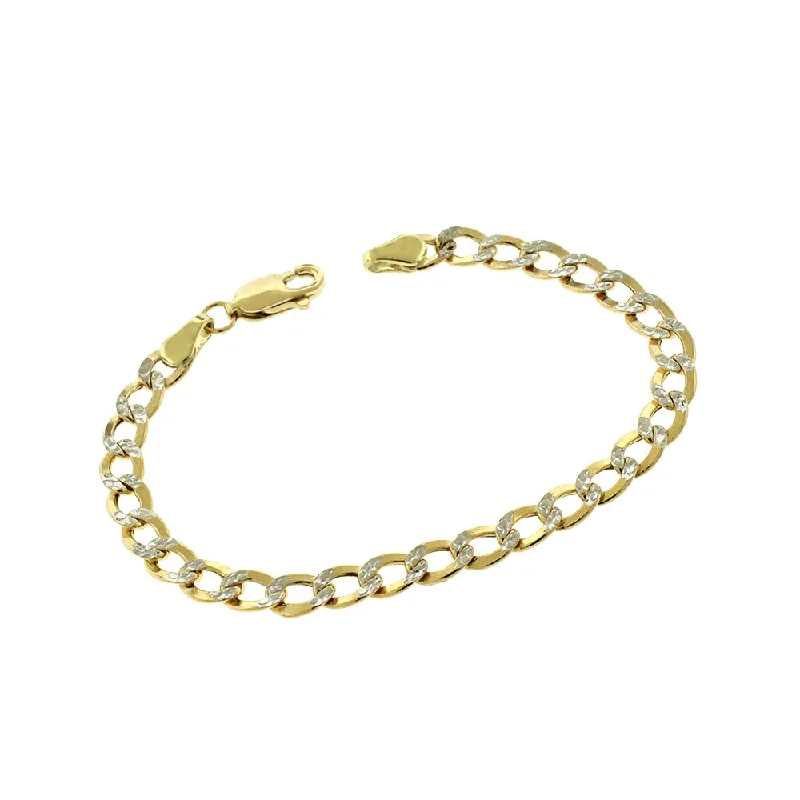 simple minimalist bracelet -14k Yellow Gold 4.5mm Hollow Cuban Curb Link Diamond Cut Two-Tone Pave Bracelet Chain 5.5"