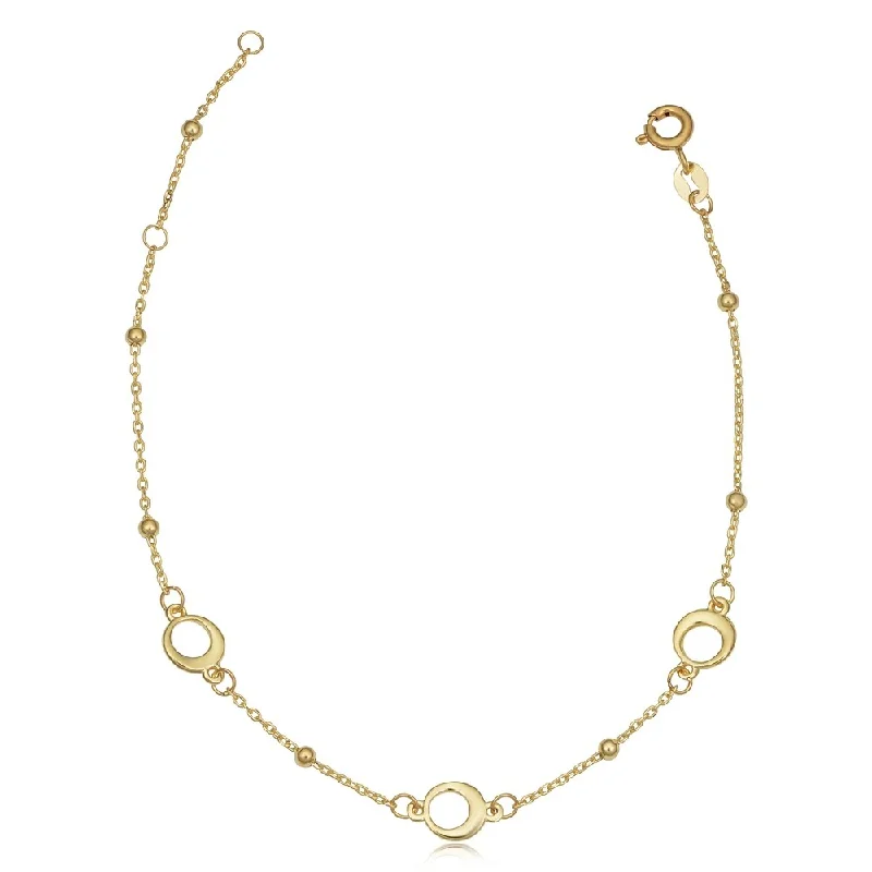 braided hemp bracelet -14k Yellow Gold Beads and Circle Station Bracelet (adjusts to 6.5 or 7.5 inches)