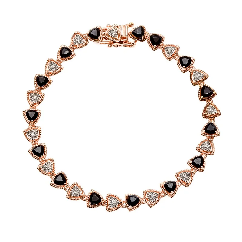 pearl and gold bracelet -18k Rose Gold over Silver Black Spinel and White Zircon Tennis Bracelet