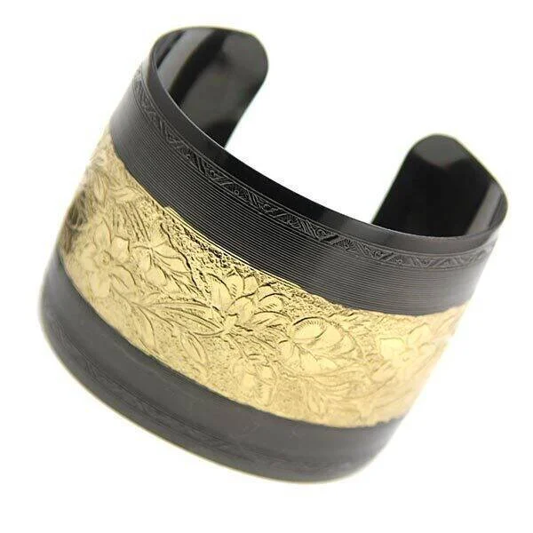 silver beaded bracelet -1928 Jewelry Black & Gold Floral Cuff Bracelet