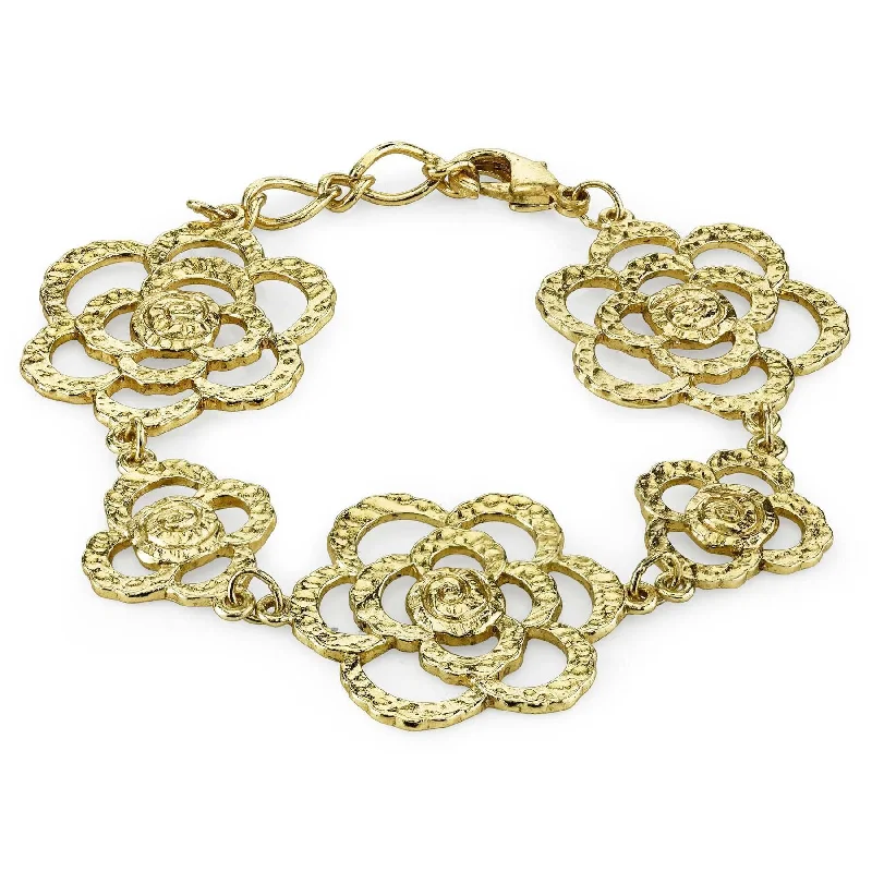 clasp bracelet with charms -1928 Jewelry Gold Hammered Flower Bracelet