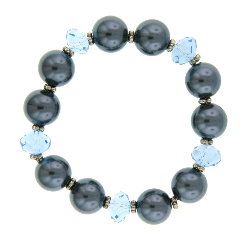 engraved silver bracelet -1928 Jewelry Light Blue Glass Bead Hematite Faux Pearl Stretch Bracelet