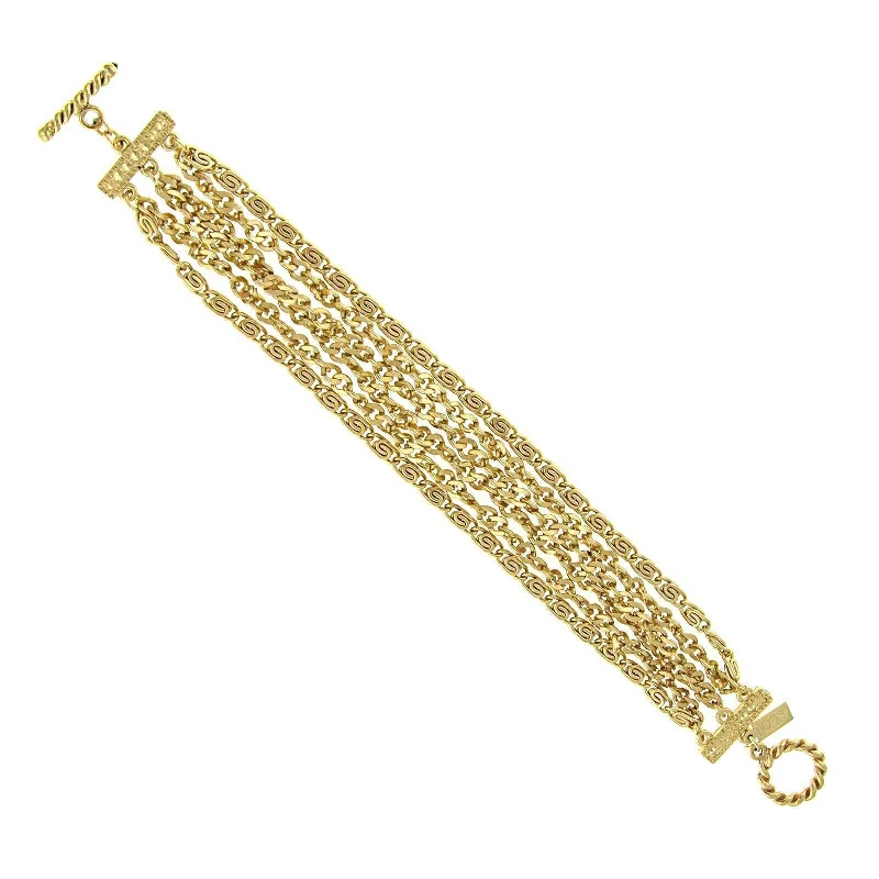 simple chain bracelet -1928 Jewelry Gold Swag & Scroll Multi Chain Toggle Bracelet