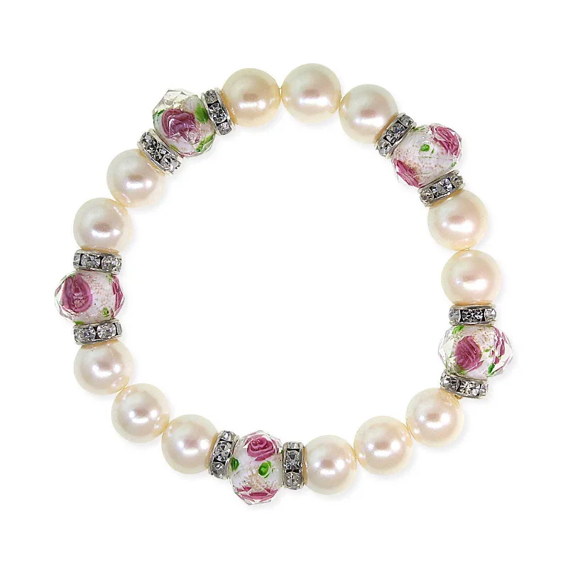 double strand bracelet -1928 Jewelry Pink Flower Bead Crystal Stretch Bracelet