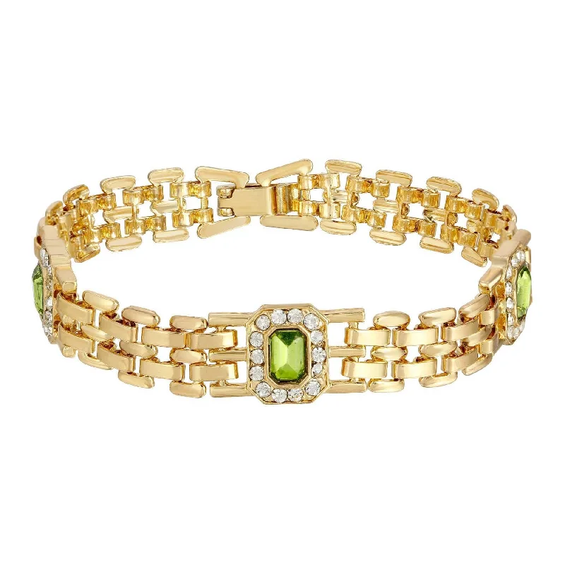 gemstone cuff bracelet -2028 Jewelry Octagon Peridot Green Crystal Brick Chain Bracelet