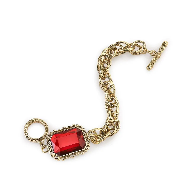 personalized name bracelet -2028 Jewelry Siam Red Octagon Stone Multi Link Chain Toggle Bracelet