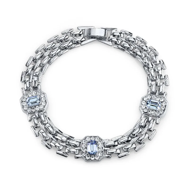 diamond chain bracelet -2028 Jewelry Light Sapphire Blue And Crystal Clasp Bracelet