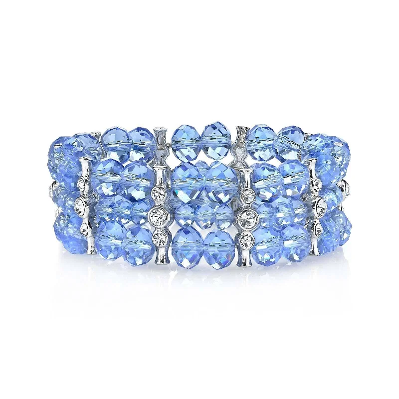 gold-plated cuff bracelet -2028 Jewelry Multi Round Crystal 3-Row Beaded Stretch Bracelet