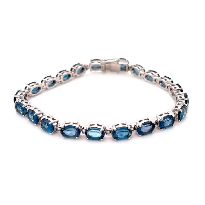 clasp bracelet with charms -925 Sterling Silver London Blue Topaz Gemstone Tennis Bracelet