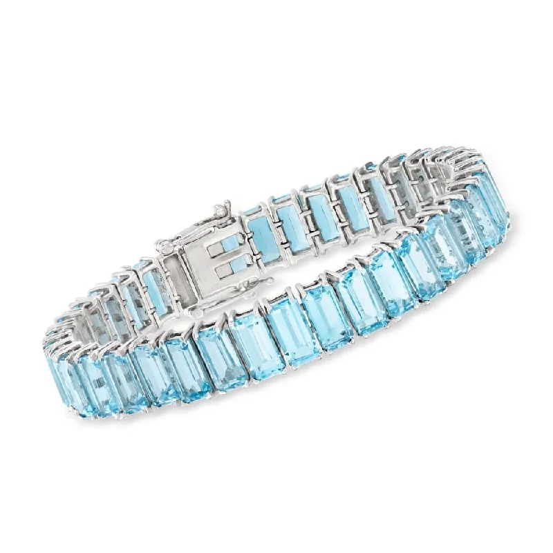 cuff bracelet with gemstones -925 Sterling Silver Sky Blue Topaz Gemstone Tennis Bracelet