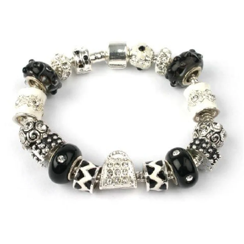 men’s magnetic bracelet -Adult's Midnight Sparkle' Silver Plated Charm Bead Bracelet