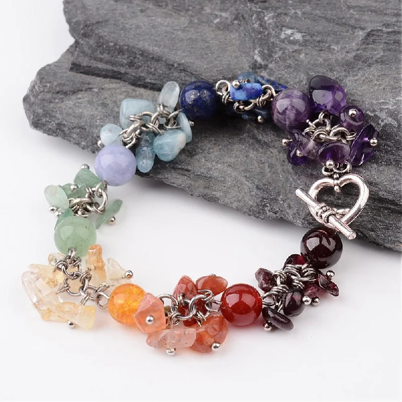 engraved nameplate bracelet -Adult's Chakra Cluster Gemstone Bracelet