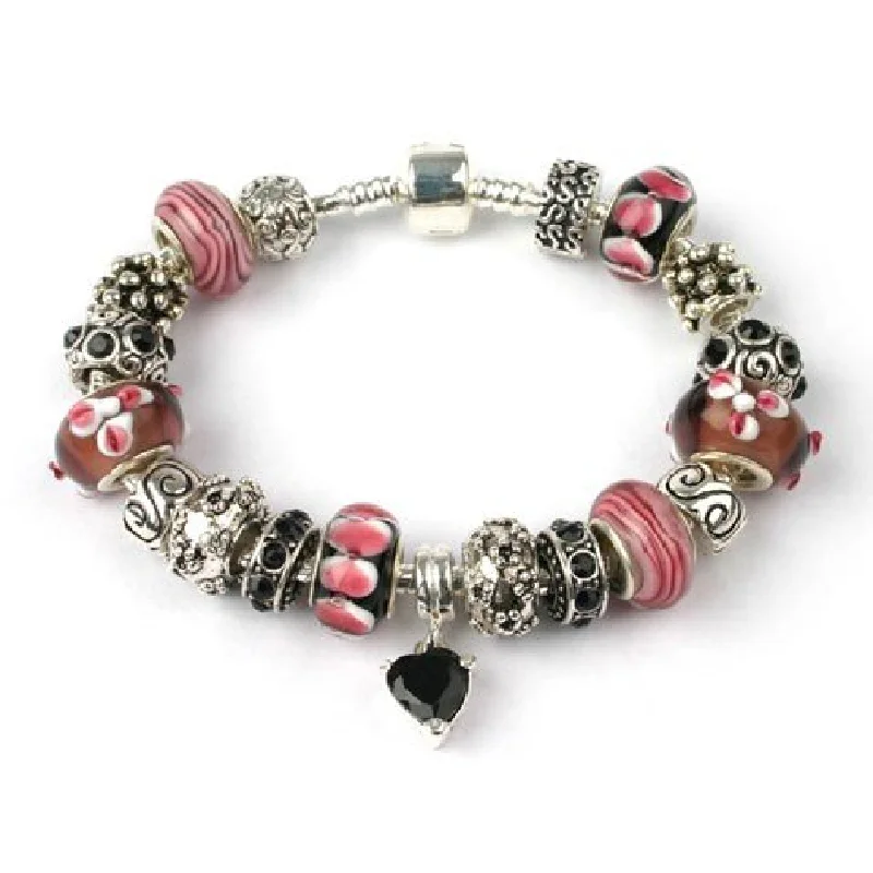 elegant tennis bracelet -Adult's 'Flamenco' Silver Plated Charm Bead Bracelet