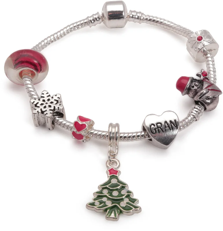 sterling silver bracelet with charms -Adult's 'Gran Christmas Dream' Silver Plated Charm Bracelet