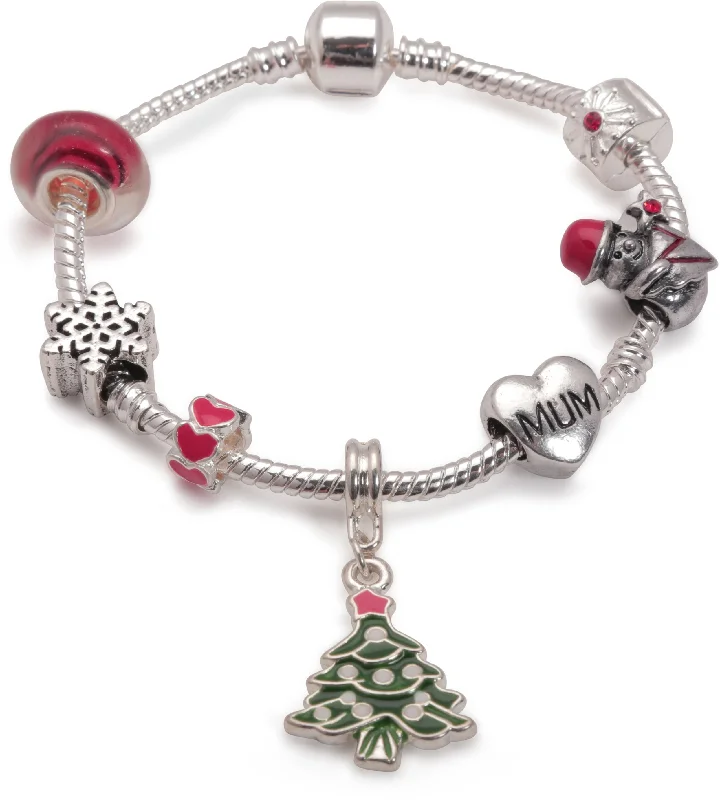 crystal healing bracelet -Adult's 'Mum Christmas Dream' Silver Plated Charm Bracelet