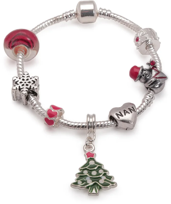 multi-strand bracelet for women -Adult's 'Nan Christmas Dream' Silver Plated Charm Bracelet