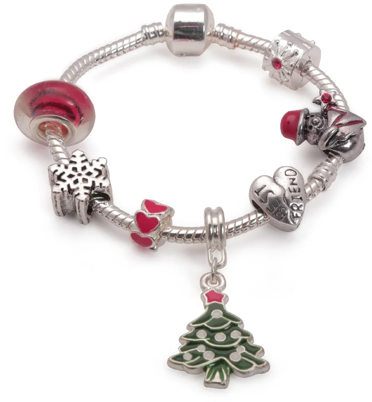 engraved silver bracelet -Adult's Teenagers 'Best Friend Christmas Dream' Silver Plated Charm Bracelet