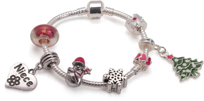 friendship band bracelet -Adult's Teenagers 'Niece Christmas Dream' Silver Plated Charm Bracelet