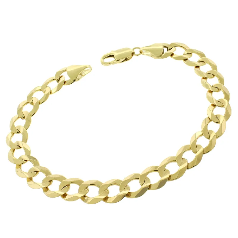 bohemian style beaded bracelet -Authentic 14k Yellow Gold 9.5mm Solid Cuban Curb Link Bracelet Chain 8.5", 9", Men & Women, In Style Designz