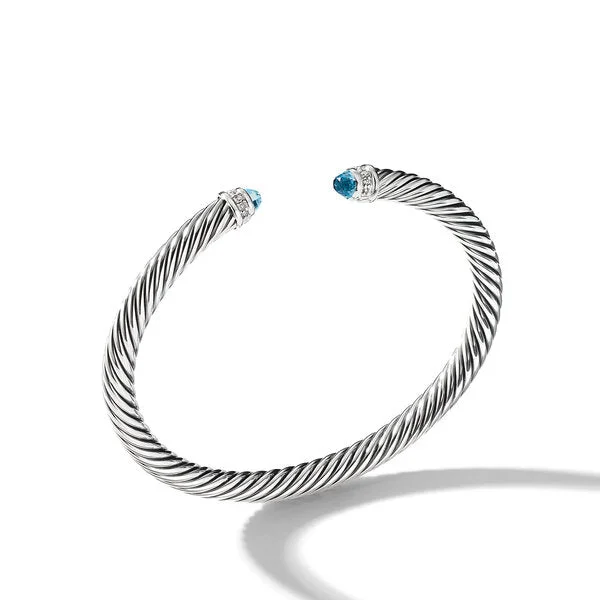 personalized engraved cuff bracelet -Blue Topaz and Diamond Cable Classic Cuff