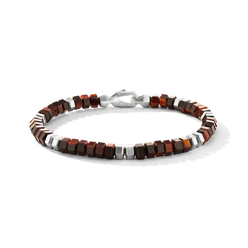 adjustable bead bracelet -Hex Bead Bracelet with Tiger's Eye