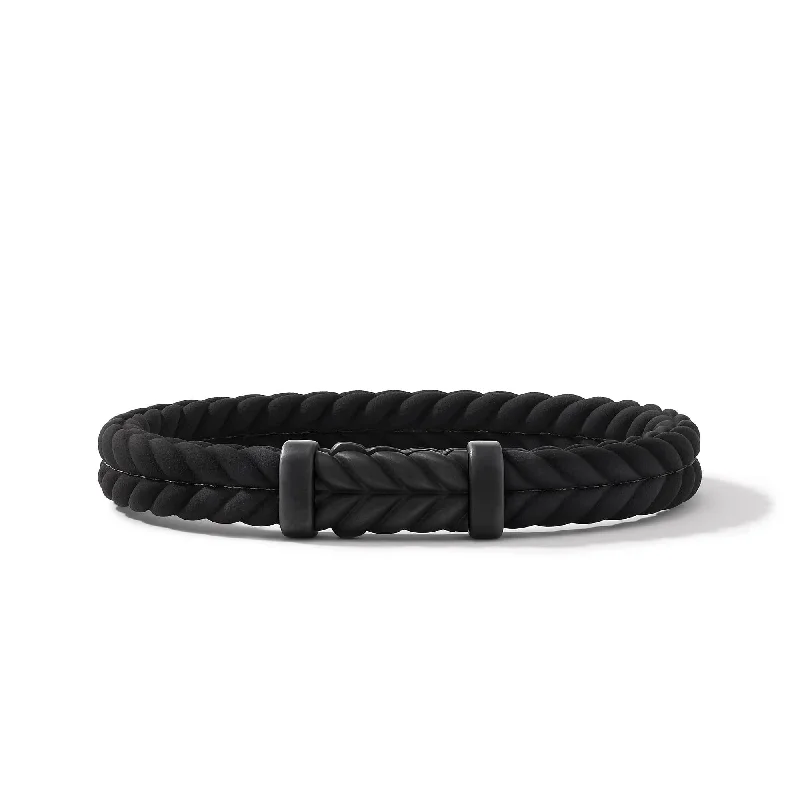 men’s ID bracelet -Chevron Black Rubber Bracelet with Black Titanium