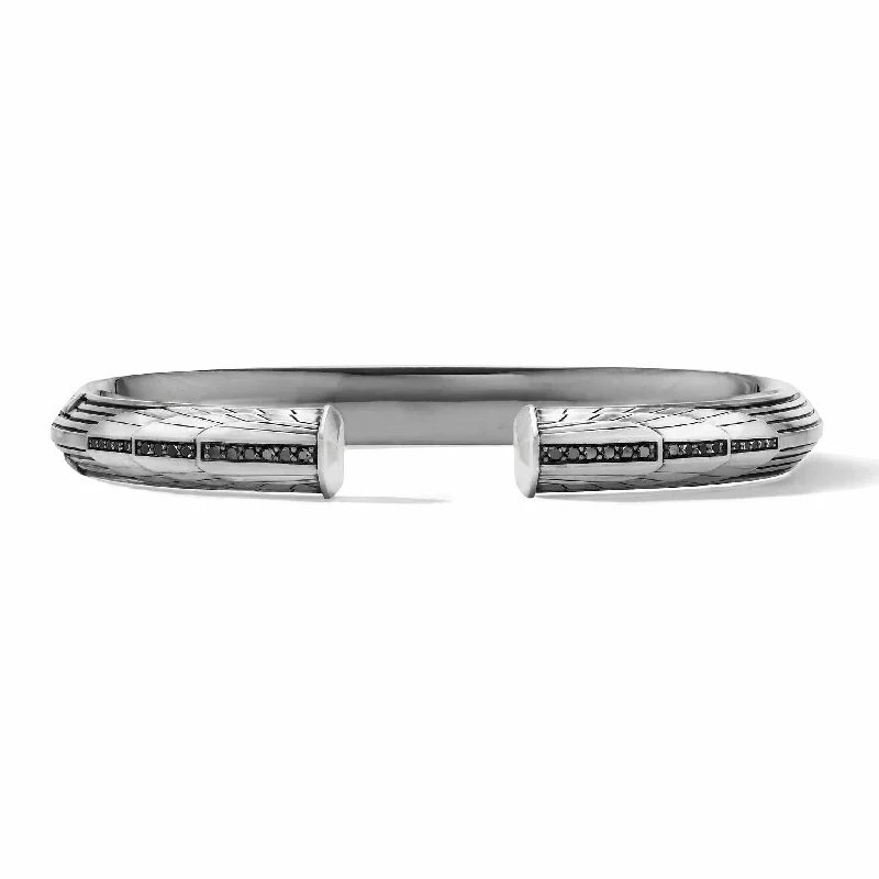 engraved couple’s name bracelet -Empire Cuff Bracelet in Sterling Silver with Pave Black Diamonds