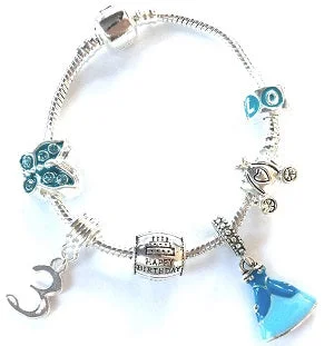 elegant tennis bracelet -Blue Princess 3rd Birthday Girl Gift - Silver Plated Charm Bracelet