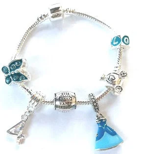 gold chain bracelet -Blue Princess 4th Birthday Girl Gift - Silver Plated Charm Bracelet