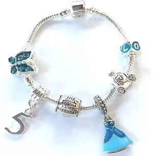 men’s magnetic bracelet -Blue Princess 5th Birthday Girl Gift - Silver Plated Charm Bracelet