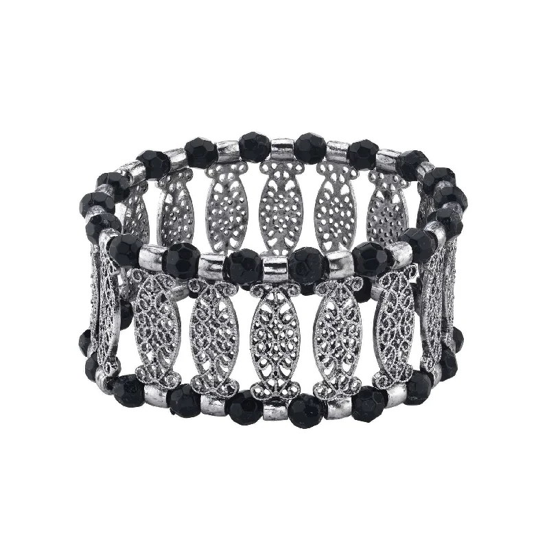 men’s cuff bracelet -1928 Jewelry Black Color Filigree Stretch Bracelet