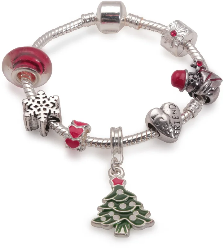 lucky charm bracelet -Children's 'Best Friend Christmas Dream' Silver Plated Charm Bracelet