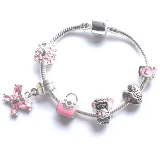 adjustable rope bracelet -Children's Best Friend 'Pink Fairy Dream' Silver Plated Charm Bead Bracelet