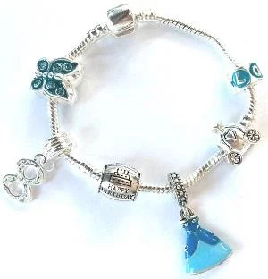 link chain bracelet for men -Children's 'Blue Princess 8th Birthday' Silver Plated Charm Bead Bracelet