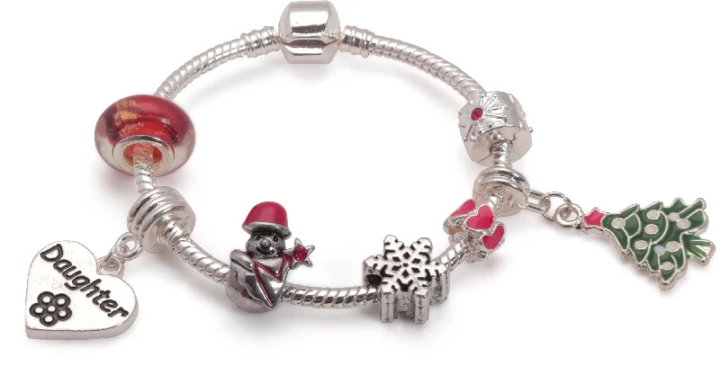 engraved bracelet for men -Children's 'Daughter Christmas Dream' Silver Plated Charm Bracelet