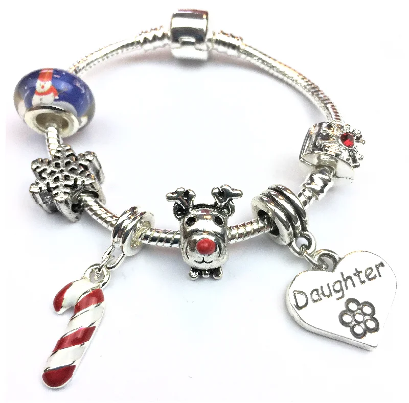 friendship band bracelet -Children's Daughter 'Christmas Wishes' Silver Plated Charm Bracelet