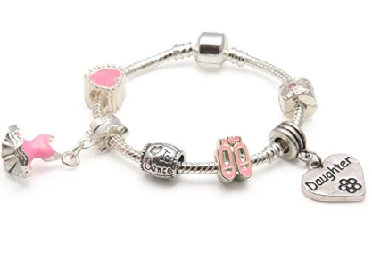 chunky gold bracelet -Children's Daughter 'Love To Dance' Silver Plated Charm Bead Bracelet