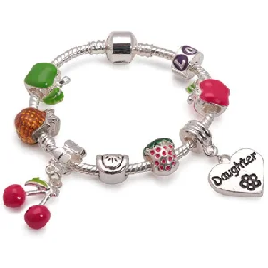 rose gold link bracelet -Children's Daughter 'Tutti Frutti' Silver Plated Charm Bead Bracelet