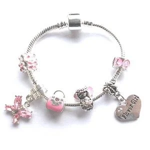 simple knot bracelet -Children's Flower Girl 'Pink Fairy Dream' Silver Plated Charm Bead Bracelet