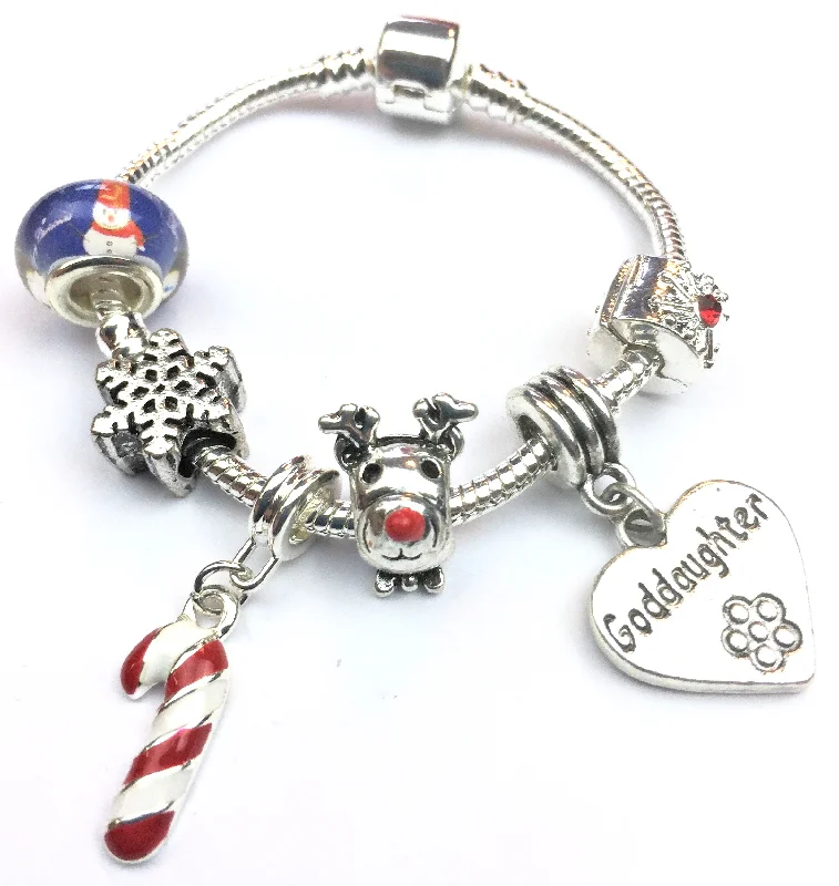 sterling silver bangle -Children's Goddaughter 'Christmas Wishes' Silver Plated Charm Bracelet