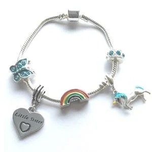 custom charm bracelet -Children's Little Sister 'Magical Unicorn' Silver Plated Charm Bead Bracelet