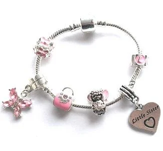 sterling silver charm bracelet -Children's Little Sister 'Pink Fairy Dream' Silver Plated Charm Bead Bracelet