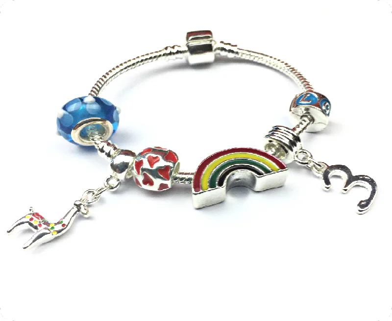 simple chain bracelet -Children's 'Lovely Llama 3rd Birthday' Silver Plated Charm Bead Bracelet